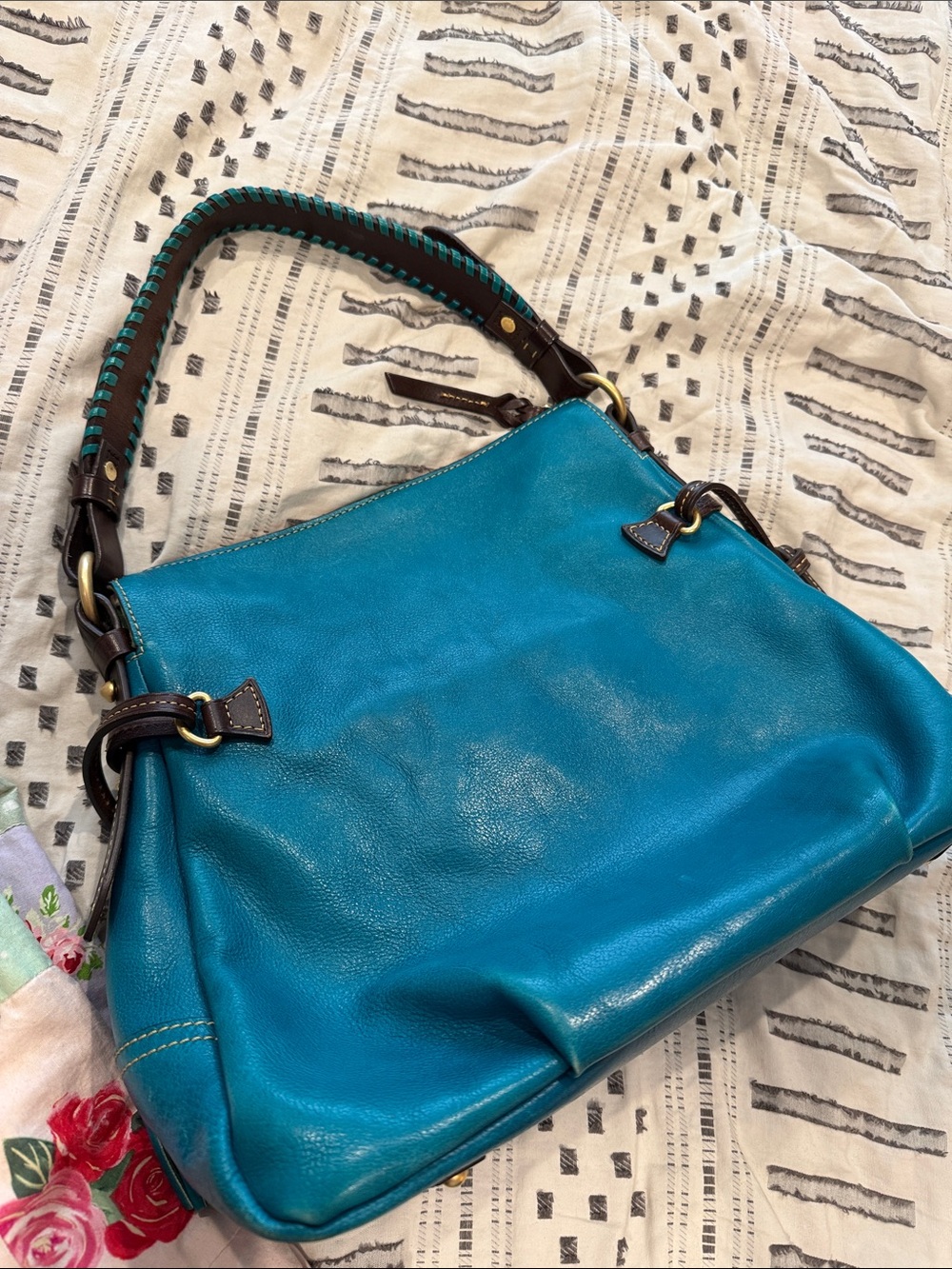 Dooney & Bourke Teal Leather Hobo Bag Teagan purse designer suede DB turquoise - Picture 6 of 11